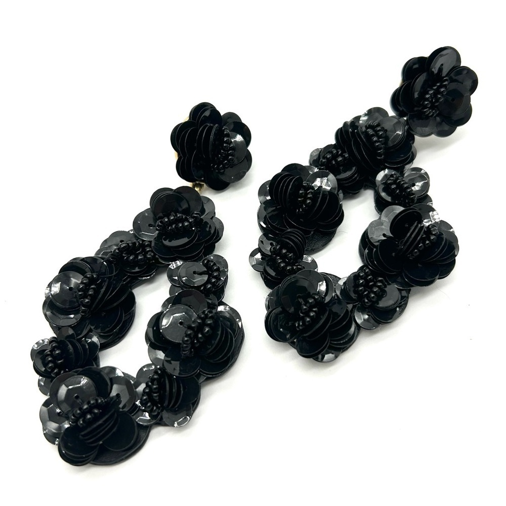 J. Crew Black Sequin Leather Back Earrings